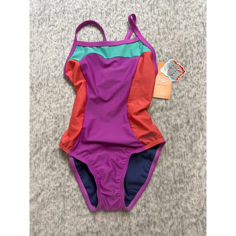 Speedo Vibe Collection Neon Violet Colorblock One Piece Swimsuit 28 800262816243